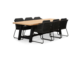 James/Tulum Lava Grey dining tuinset | 6 personen | teakhout + touw | 260cm