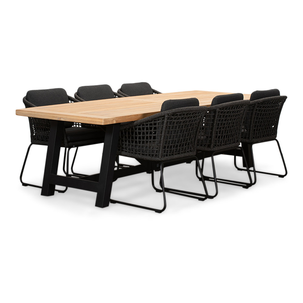 James/Tulum Lava Grey dining tuinset | 6 personen | teakhout + touw | 260cm afbeelding