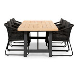 James/Tulum Lava Grey dining tuinset | 6 personen | teakhout + touw | 260cm