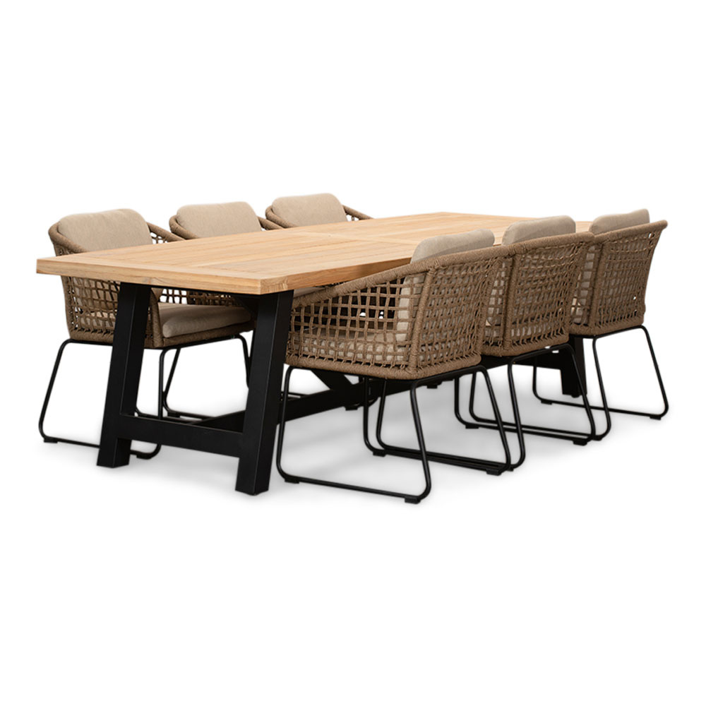 James/Tulum Sahara Dust dining tuinset | 6 personen | teakhout + touw | 260cm afbeelding