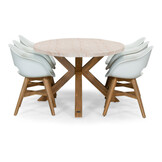 Lorento/Karlstad wit dining tuinset | 6 personen | travertin + hardhout | 240cm