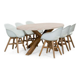 Lorento/Karlstad wit dining tuinset | 6 personen | travertin + hardhout | 240cm