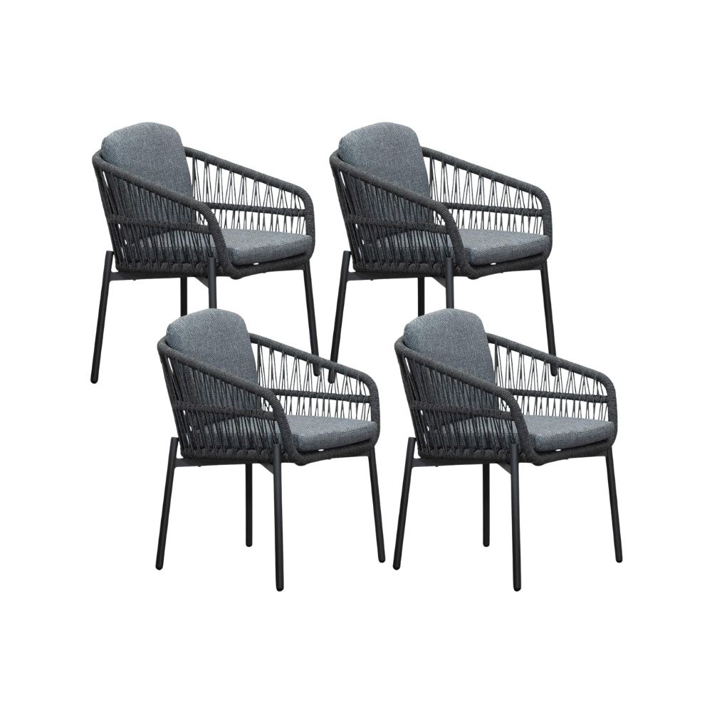 Rico dining tuinstoel set van 4 | aluminium + touw | charcoal afbeelding