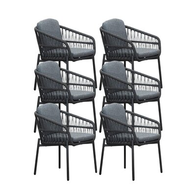Rico dining tuinstoel set van 6 | aluminium + touw | charcoal