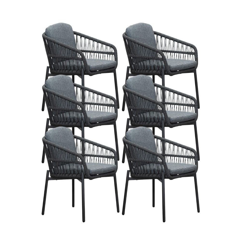Rico dining tuinstoel set van 6 | aluminium + touw | charcoal