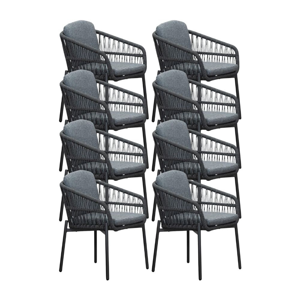 Rico dining tuinstoel set van 8 | aluminium + touw | charcoal