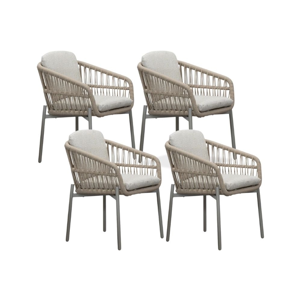 Rico dining tuinstoel set van 4 | aluminium + touw | zand