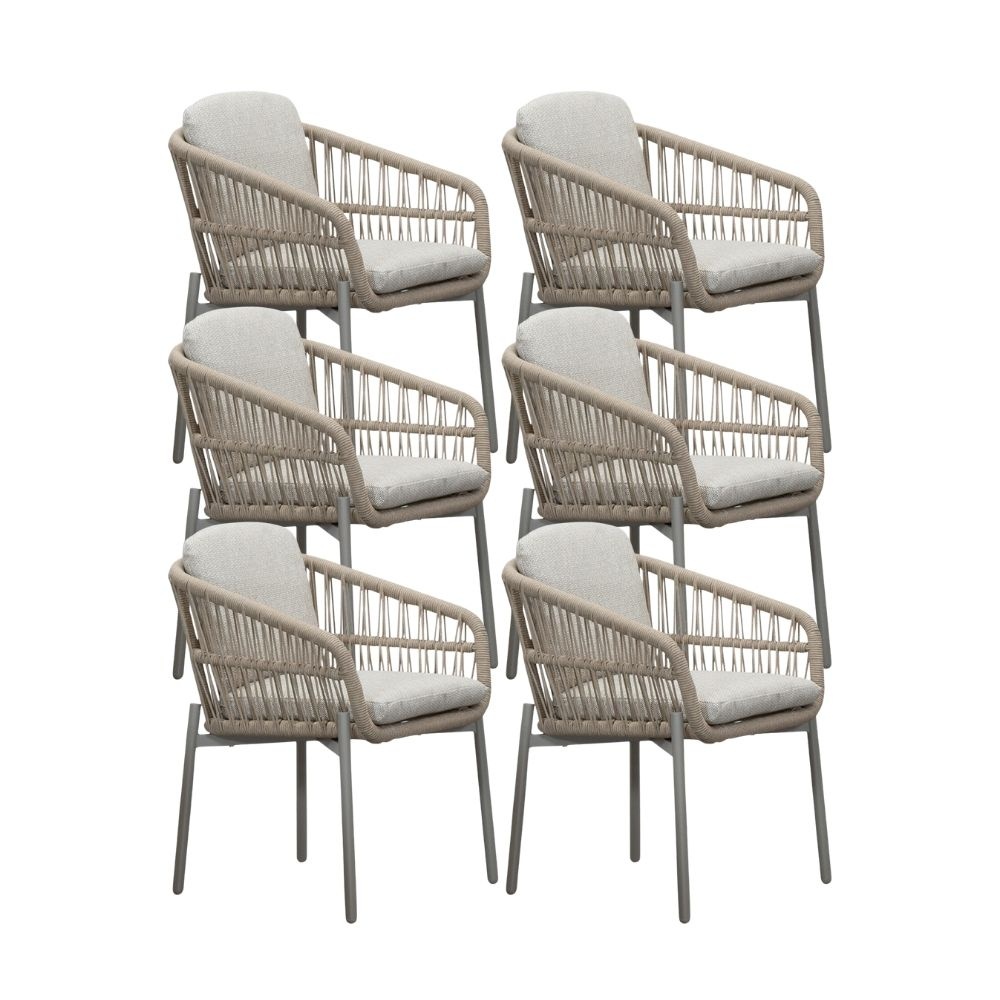 Rico dining tuinstoel set van 6 | aluminium + touw | zand