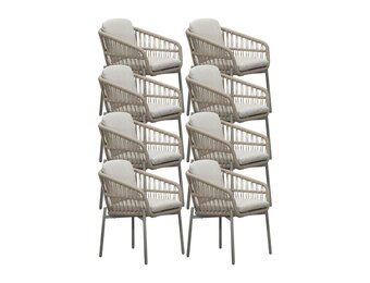 Rico dining tuinstoel set van 8 | aluminium + touw | zand