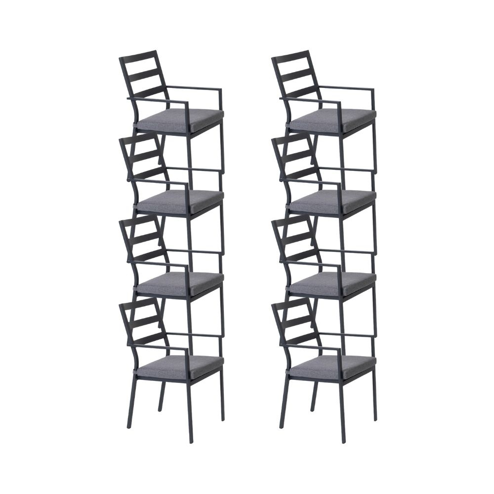 Cadiz dining tuinstoel set van 8 stapelbaar | aluminium | antraciet