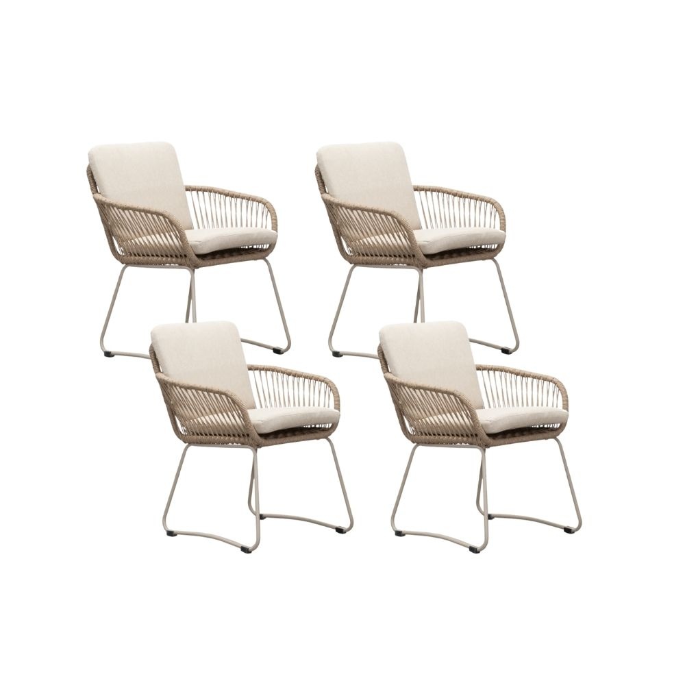 Harper dining tuinstoel set van 4 | touw + RVS | Sahara Dust
