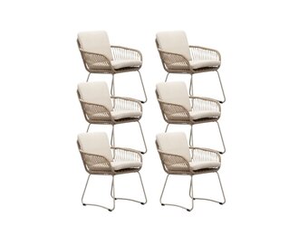 Harper dining tuinstoel set van 6 | touw + RVS | Sahara Dust