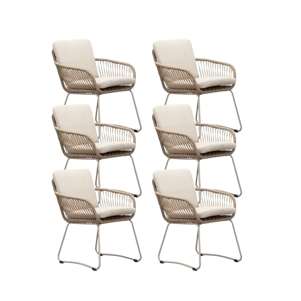 Harper dining tuinstoel set van 6 | touw + RVS | Sahara Dust