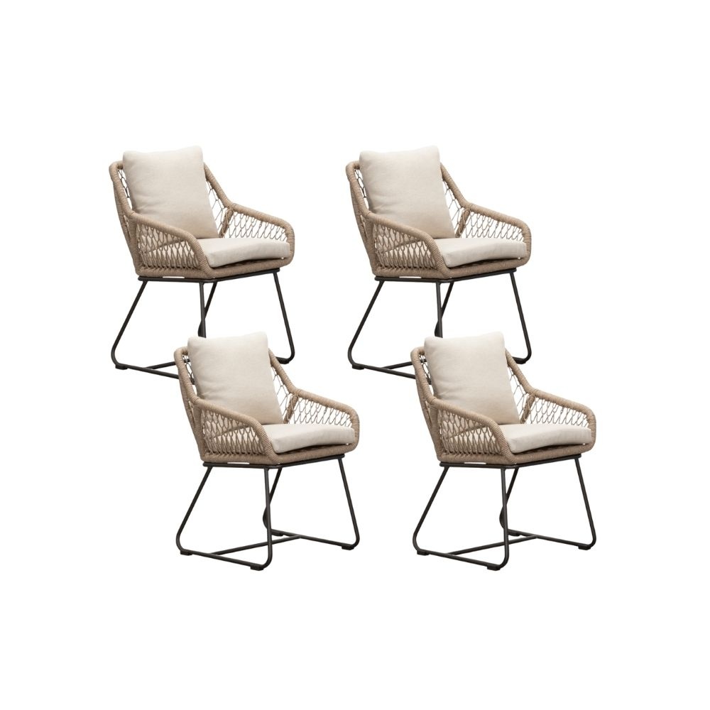 Portofino dining tuinstoel set van 4 | touw + aluminium | Sahara Dust