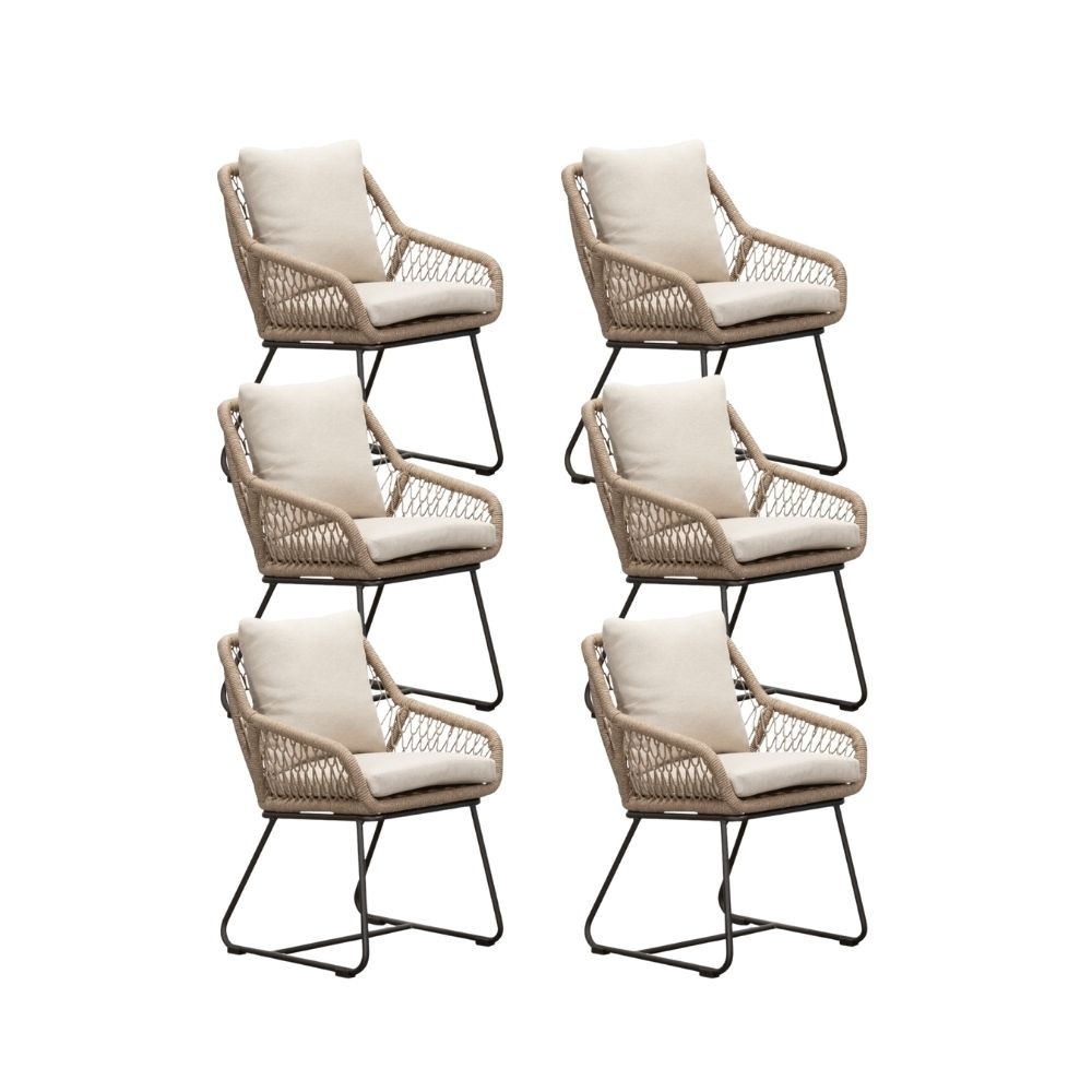 Portofino dining tuinstoel set van 6 | touw + aluminium | Sahara Dust afbeelding