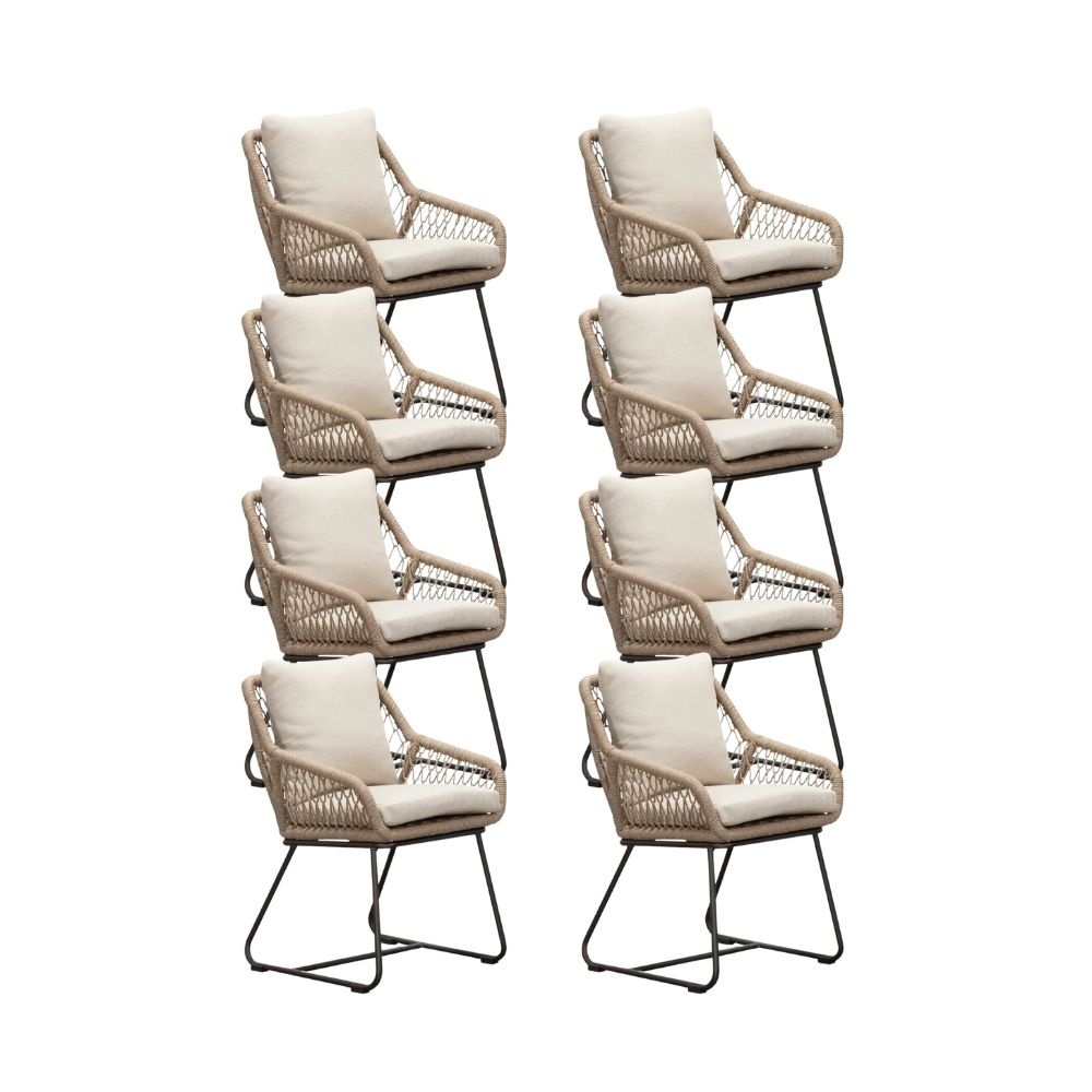 Portofino dining tuinstoel set van 8 | touw + aluminium | Sahara Dust afbeelding