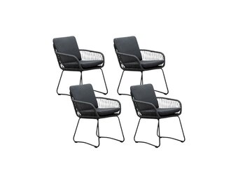 Harper dining tuinstoel set van 4 | touw + rvs | Lava Grey