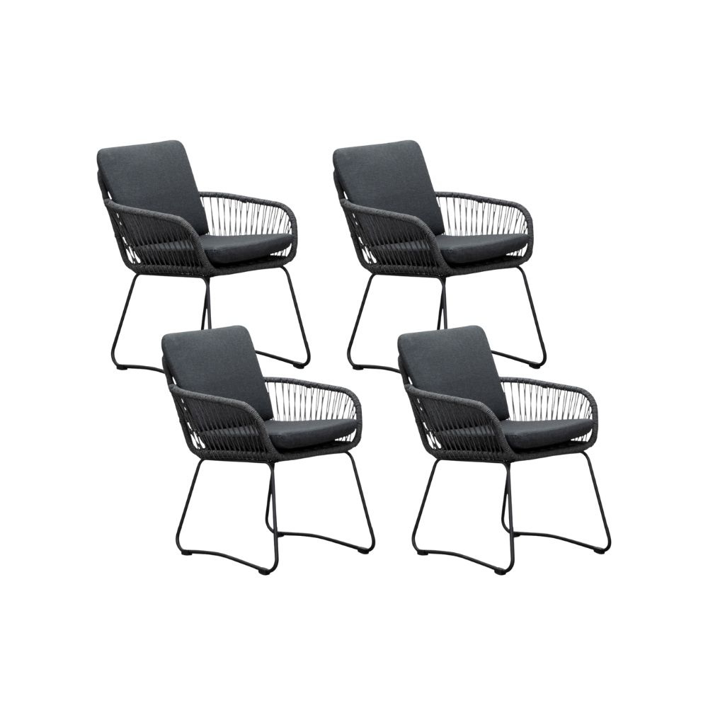 Harper dining tuinstoel set van 4 | touw + rvs | Lava Grey afbeelding
