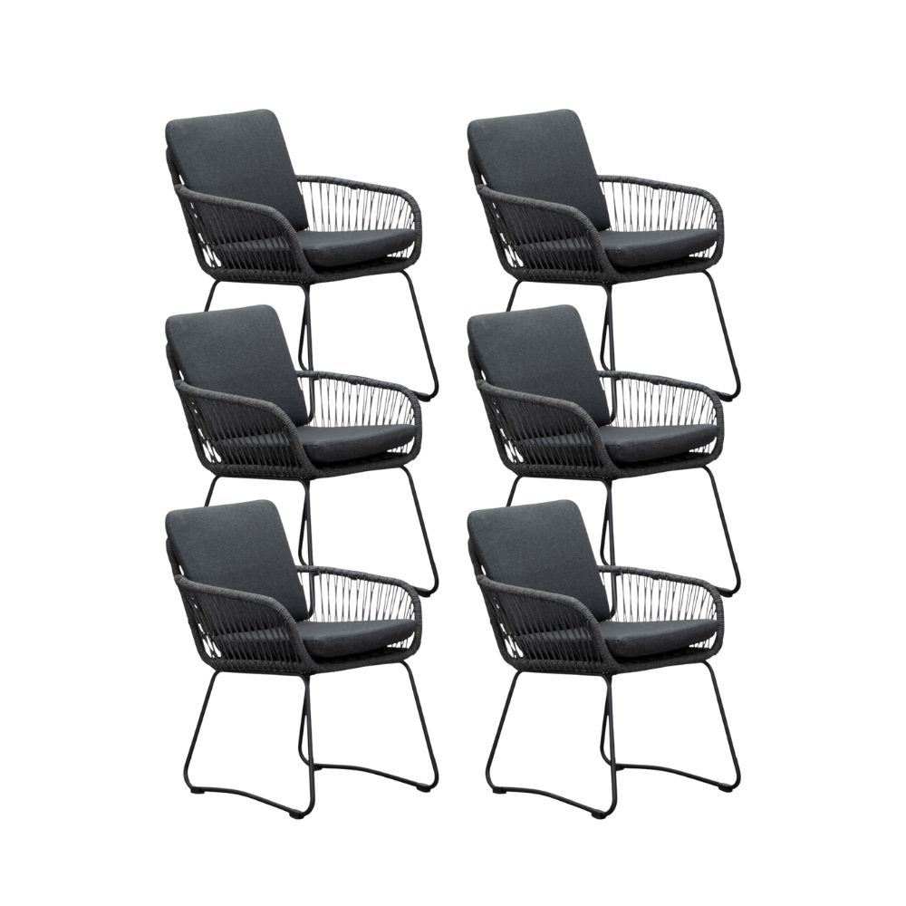 Harper dining tuinstoel set van 6 | touw + rvs | Lava Grey afbeelding