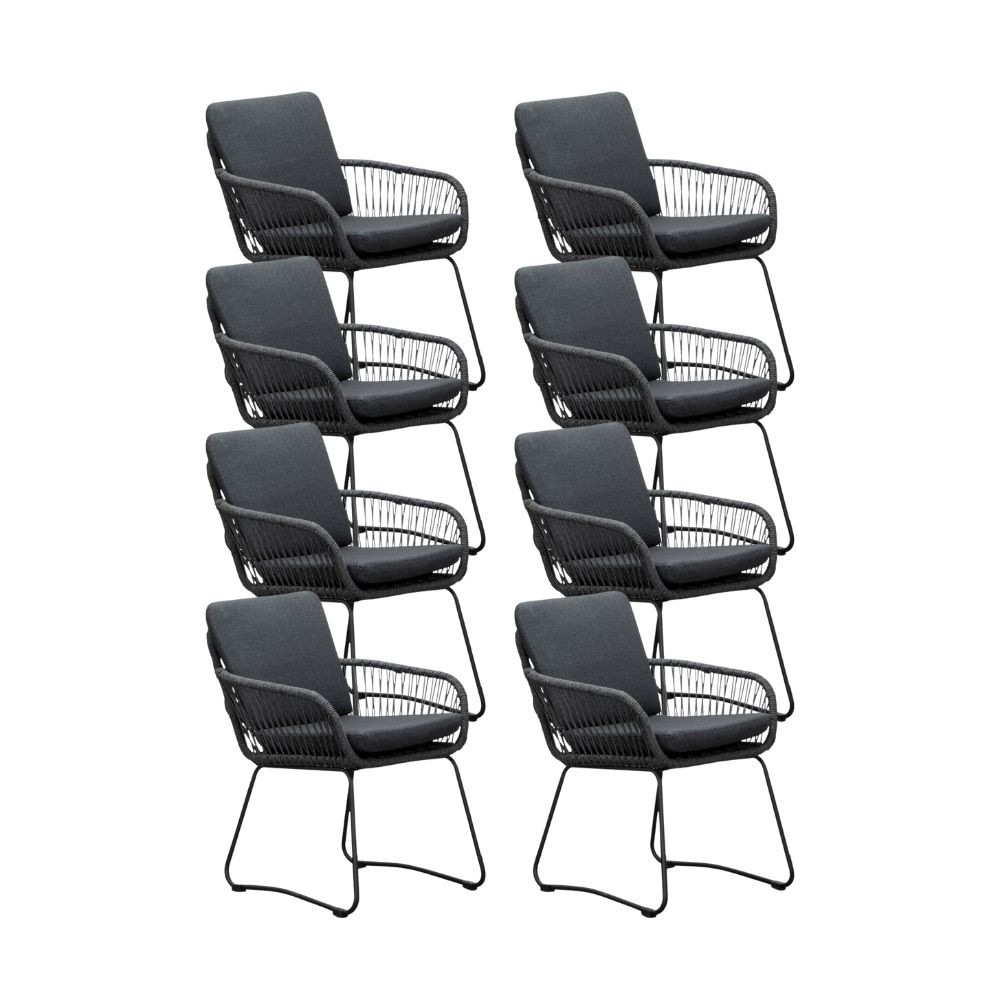 Harper dining tuinstoel set van 8 | touw + rvs | Lava Grey afbeelding