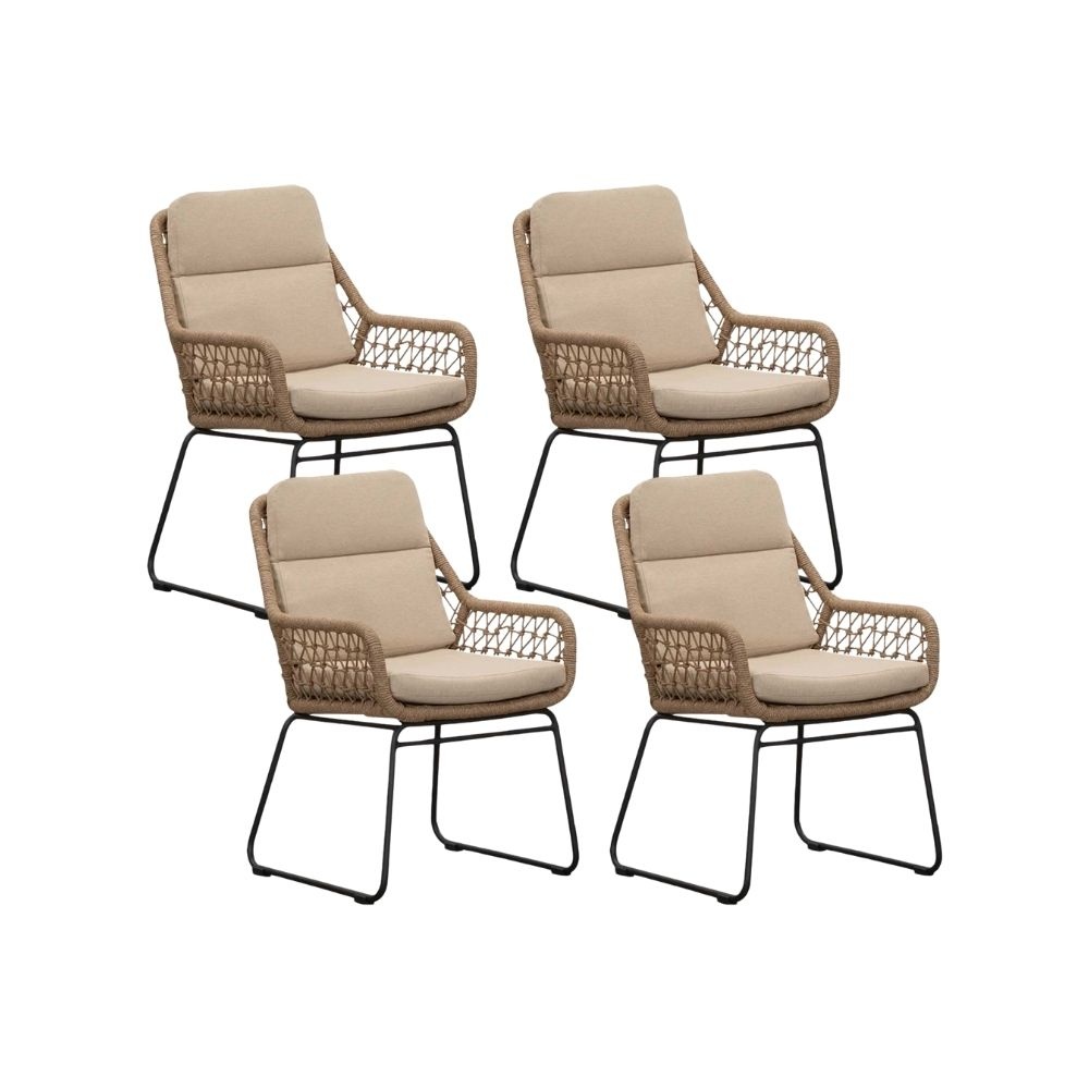 Valencia dining tuinstoel set van 4 | touw + aluminium | Sahara Dust