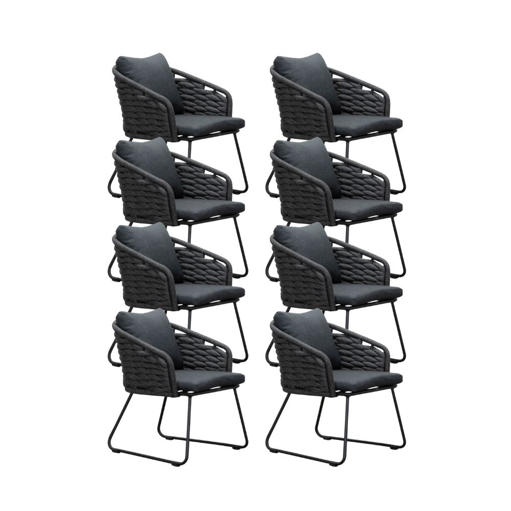 Ropera dining tuinstoel set van 8 | touw + aluminium | Lava Grey