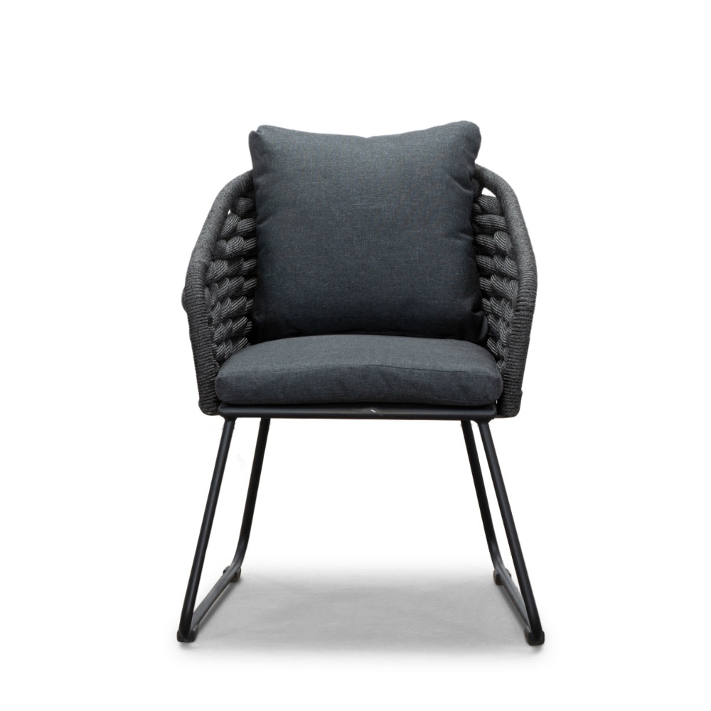 Ropera dining tuinstoel set van 8 | touw + aluminium | Lava Grey
