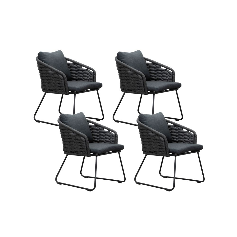 Ropera dining tuinstoel set van 4 | touw + aluminium | Lava Grey