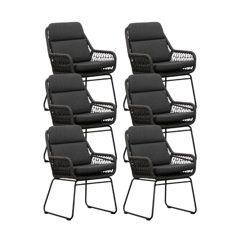 Valencia dining tuinstoel set van 6 | touw + aluminium | Lava Grey afbeelding