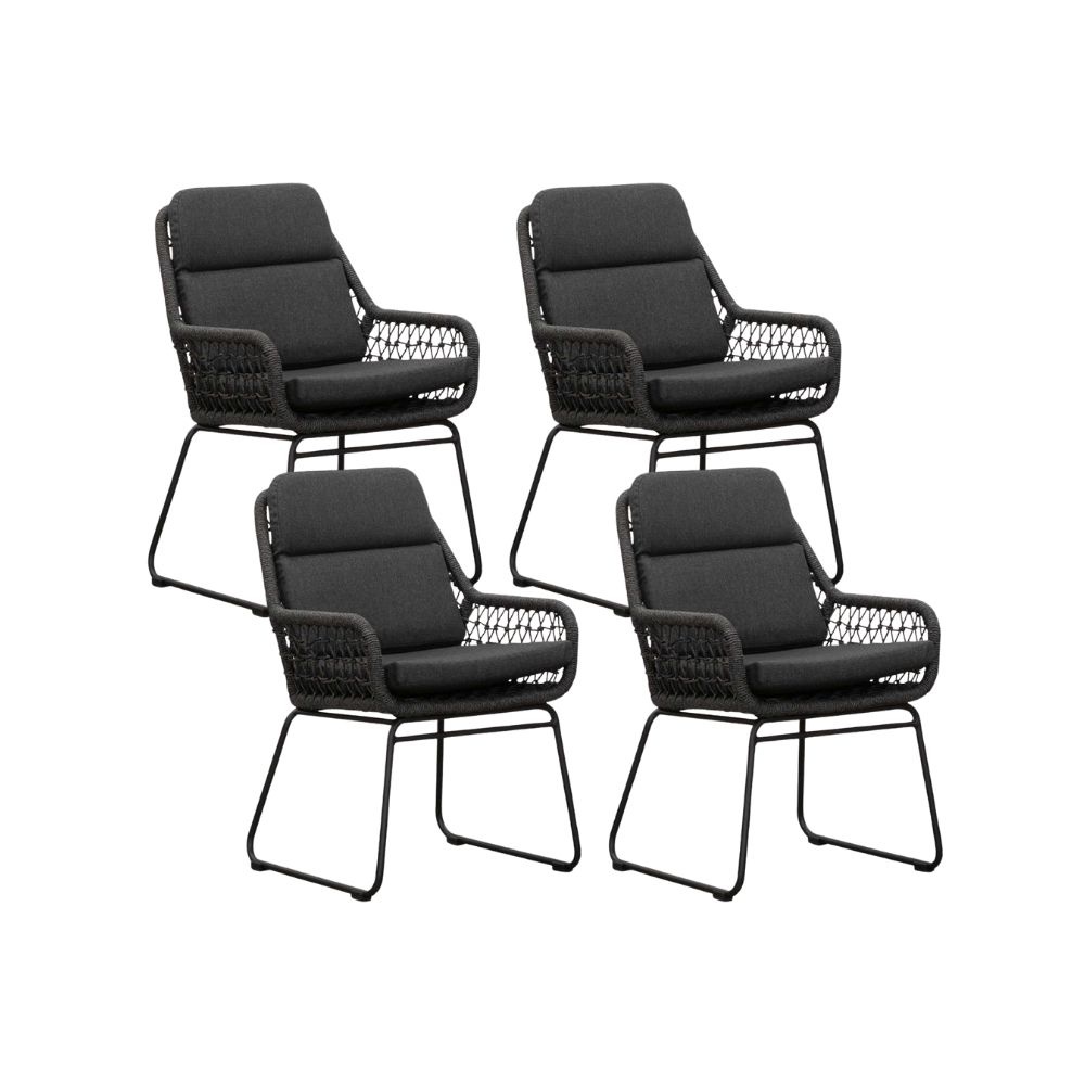 Valencia dining tuinstoel set van 4 | touw + aluminium | Lava Grey
