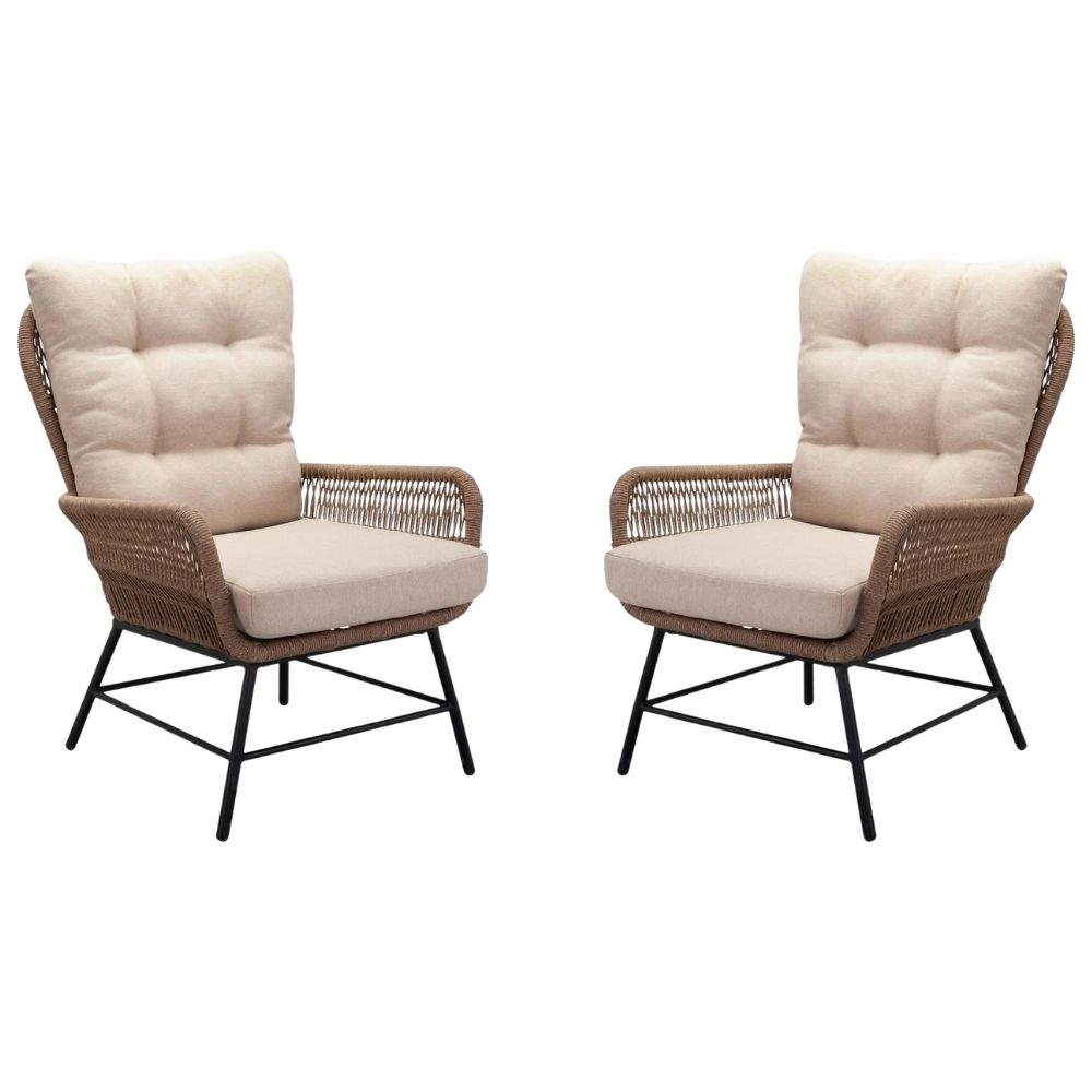 Dex loungestoel tuin set van 2 | touw + aluminium | Sahara Dust