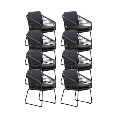Tulum dining tuinstoel set van 8 | touw + aluminium | Lava Grey