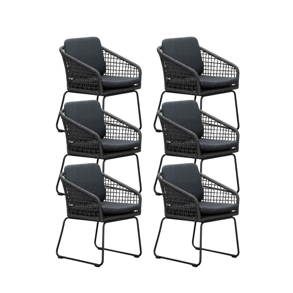 Tulum dining tuinstoel set van 6 | touw + aluminium | Lava Grey