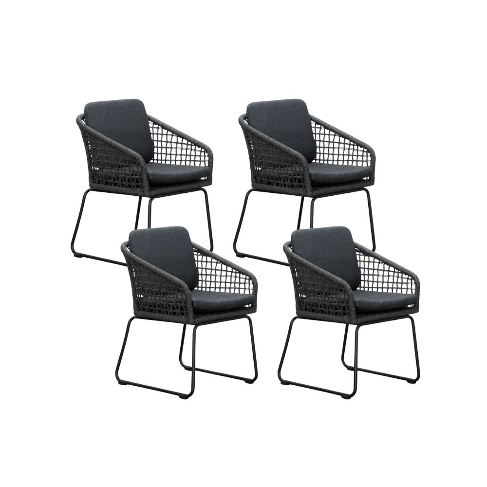 Tulum dining tuinstoel set van 4 | touw + aluminium | Lava Grey