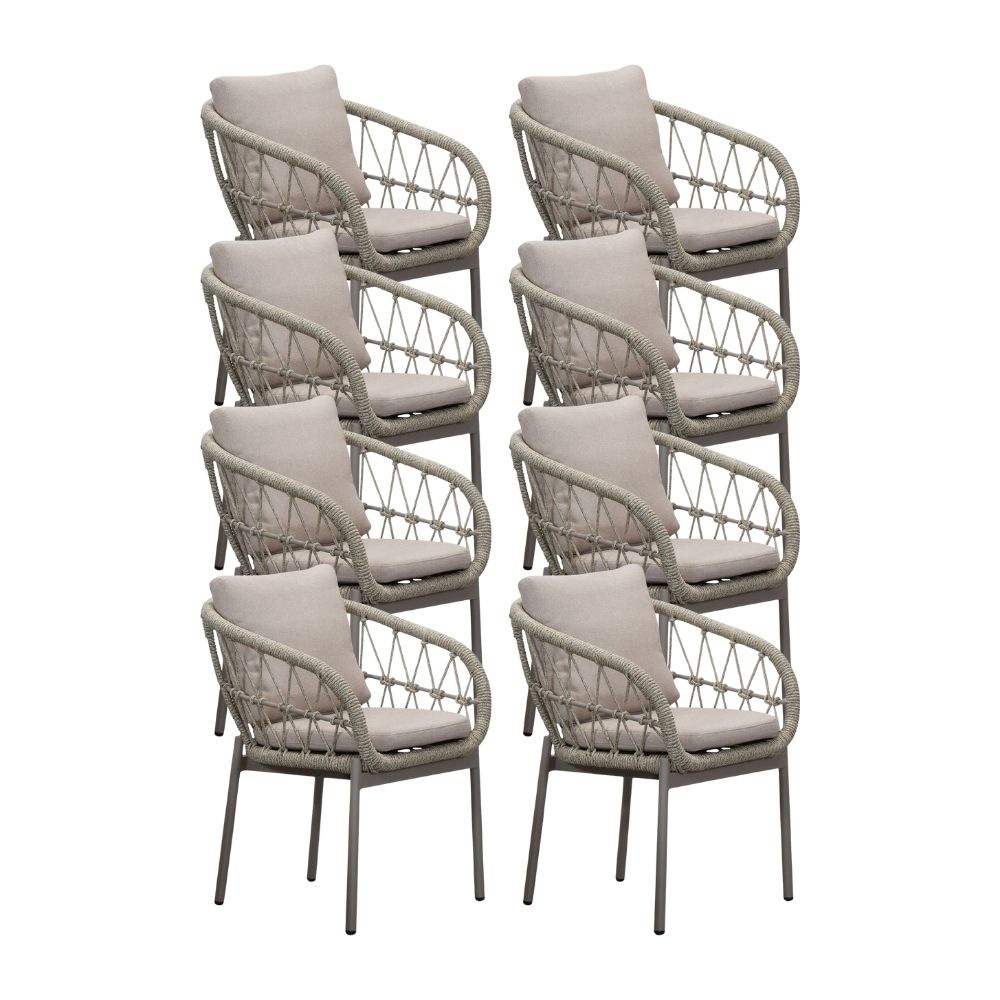 Dakota dining tuinstoel set van 8 | touw + aluminium | beige afbeelding