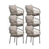 Dakota dining tuinstoel set van 6 | touw + aluminium | beige