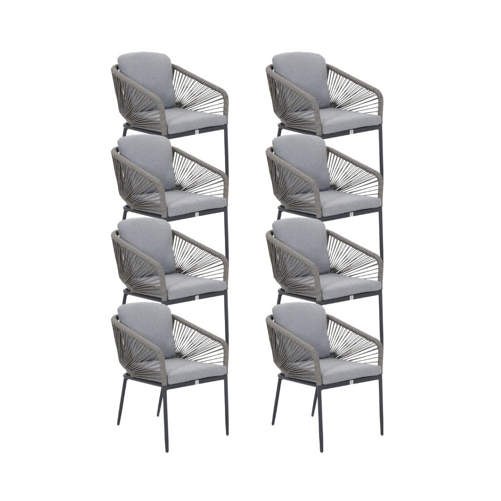 Savanna dining tuinstoel set van 8 | aluminium + touw | antraciet afbeelding