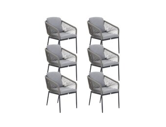 Savanna dining tuinstoel set van 6 | aluminium + touw | antraciet