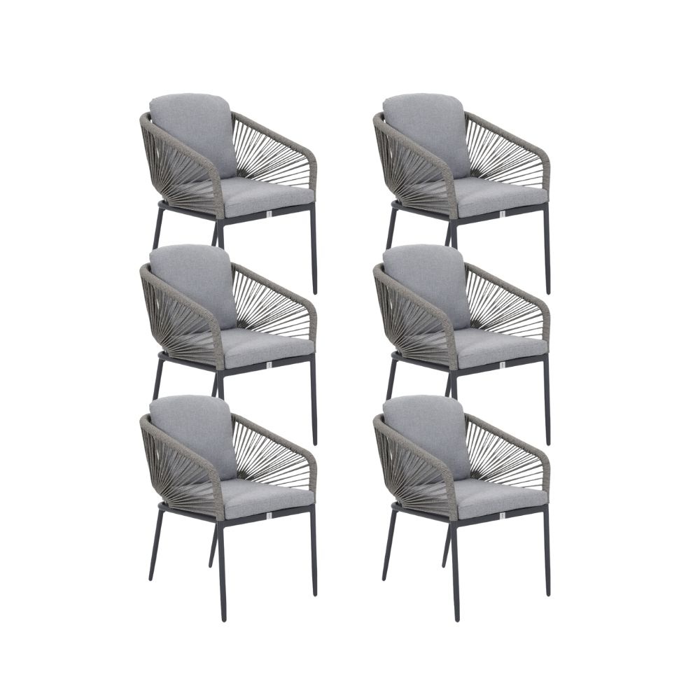 Savanna dining tuinstoel set van 6 | aluminium + touw | antraciet afbeelding