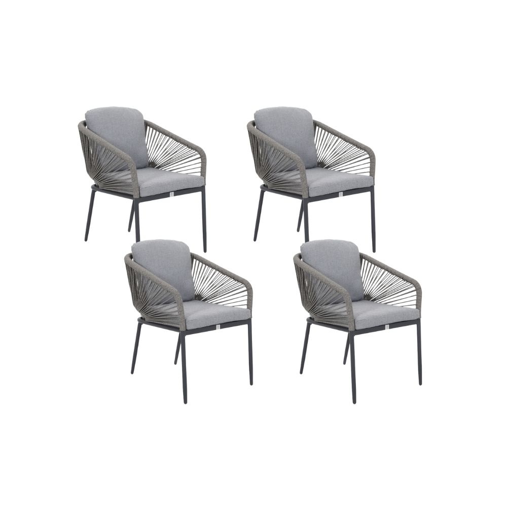 Savanna dining tuinstoel set van 4 | aluminium + touw | antraciet