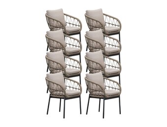 Dakota dining tuinstoel set van 8 | touw + aluminium | beige/antraciet