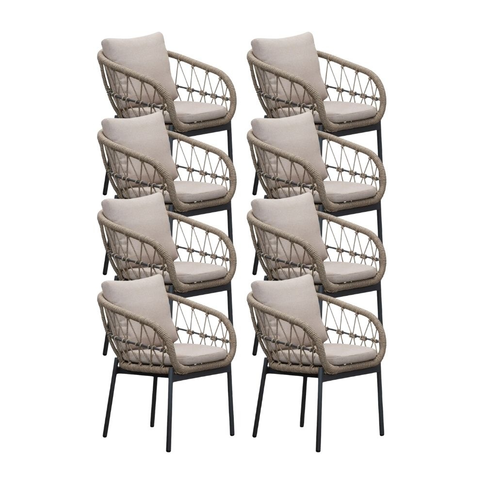 Dakota dining tuinstoel set van 8 | touw + aluminium | beige/antraciet afbeelding