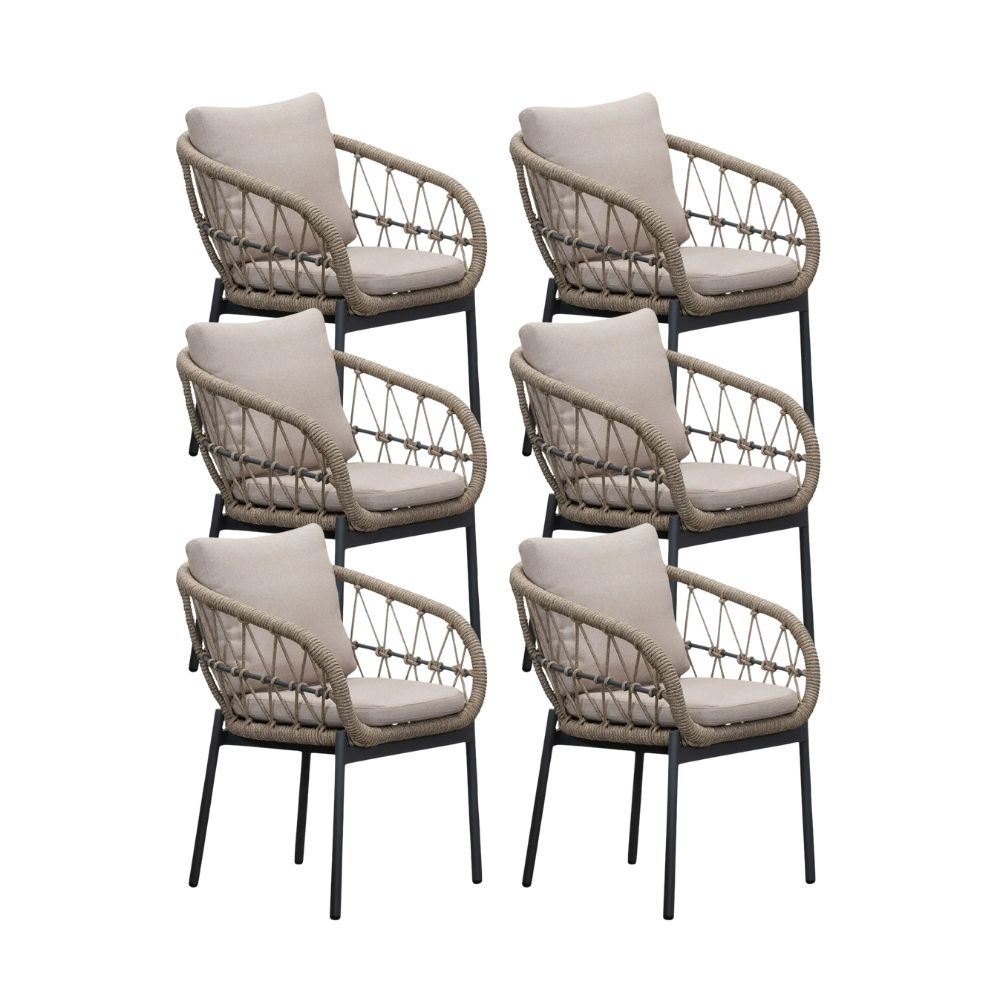 Dakota dining tuinstoel set van 6 | touw + aluminium | beige/antraciet afbeelding