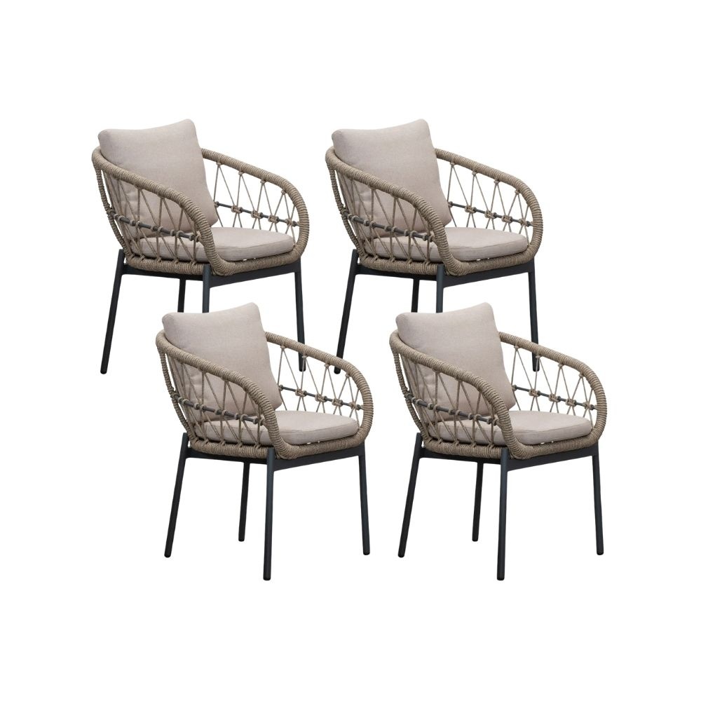 Dakota dining tuinstoel set van 4 | touw + aluminium | beige/antraciet