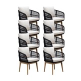 Rochefort dining tuinstoel set van 8 | touw + hardhout | zwart