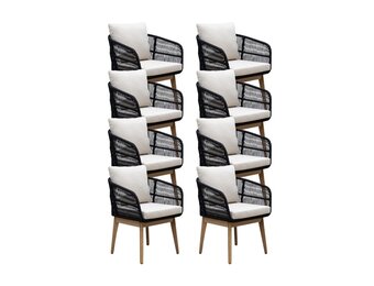 Rochefort dining tuinstoel set van 8 | touw + hardhout | zwart