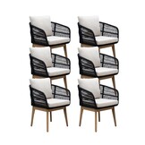 Rochefort dining tuinstoel set van 6 | touw + hardhout | zwart