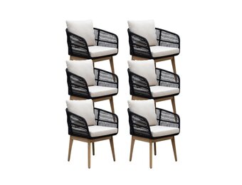 Rochefort dining tuinstoel set van 6 | touw + hardhout | zwart