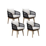 Rochefort dining tuinstoel set van 4 | touw + hardhout | zwart