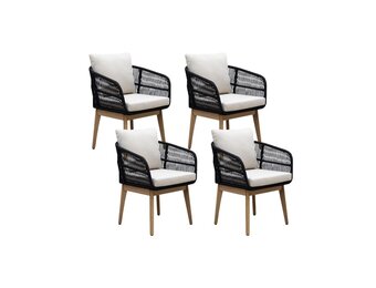 Rochefort dining tuinstoel set van 4 | touw + hardhout | zwart